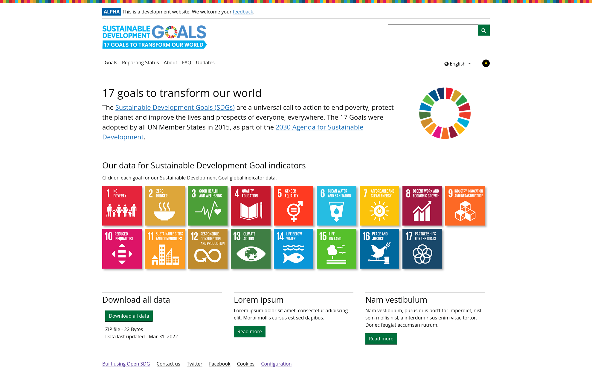 Screenshot of the new frontpage